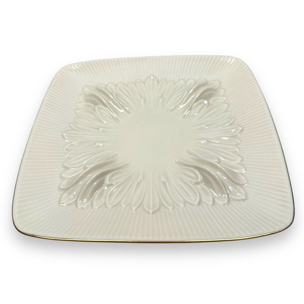 Vintage Lenox Granada Ashtray Trinket Dish Plate Ivory‎ Square Gold Trim 8.5"
